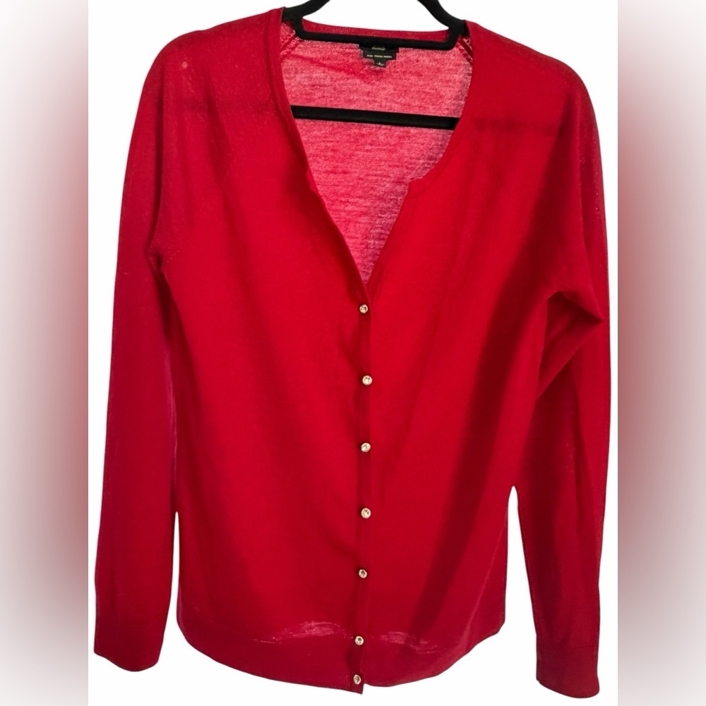 Talbots Bright Red V‑Neck Button Cardigan 100% Merino Wool